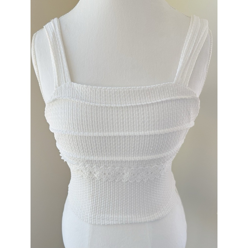 White Knit Crop Top Open Back Boho Cottagecore Coastal Prairie Coquette Summer S